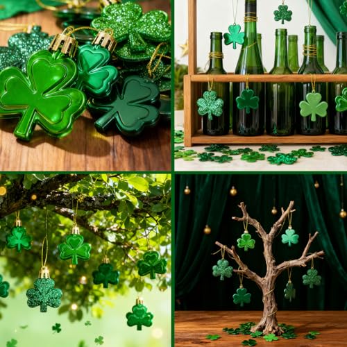 Suartus St Patricks Day Decorations Shamrock Ornament Set 24Pcs Shamrock Good Luck Clover Tree Hanging Ball Ornaments for Spring Irish Day St Patricks Day Home Table Tree Party Green Decorations - Image 3