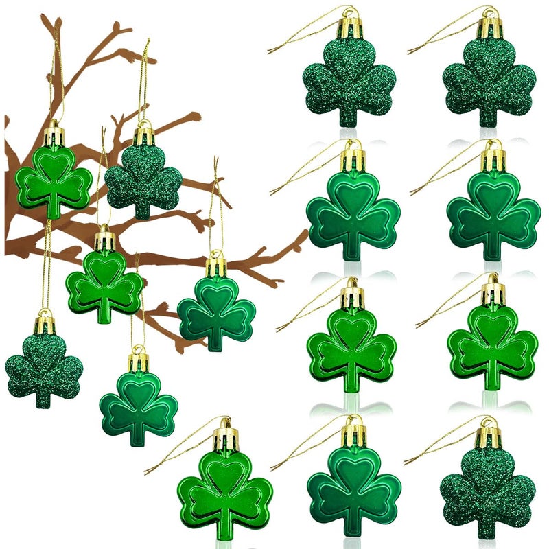 Suartus St Patricks Day Decorations Shamrock Ornament Set 24Pcs Shamrock Good Luck Clover Tree Hanging Ball Ornaments for Spring Irish Day St Patricks Day Home Table Tree Party Green Decorations - Image 2