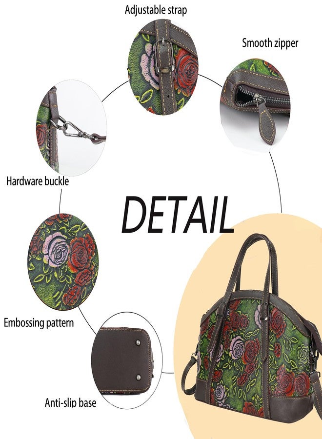 LETEULO Crossbody Bag for Women Leather Shoulder Bag Top Handle Tote Purses Vintage Satchels Handbag Embossing Rose(Green) - Image 5