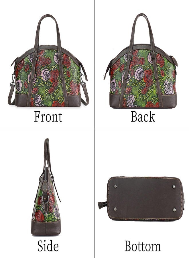 LETEULO Crossbody Bag for Women Leather Shoulder Bag Top Handle Tote Purses Vintage Satchels Handbag Embossing Rose(Green) - Image 3