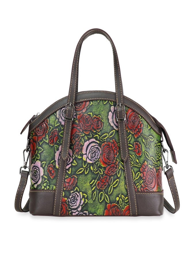 LETEULO Crossbody Bag for Women Leather Shoulder Bag Top Handle Tote Purses Vintage Satchels Handbag Embossing Rose(Green) - Image 1