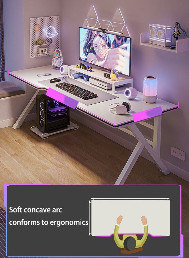 WEMART Ergonomic Large Comfortable Gaming Desk, Computer Desk, K-Shaped Gaming Table, PC Gaming Workstation, Home Offices, Space Saving, Easy Assembly (White, 140×60×75cm) - Image 2