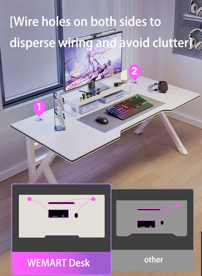 WEMART Ergonomic Large Comfortable Gaming Desk, Computer Desk, K-Shaped Gaming Table, PC Gaming Workstation, Home Offices, Space Saving, Easy Assembly (White, 140×60×75cm) - Image 3