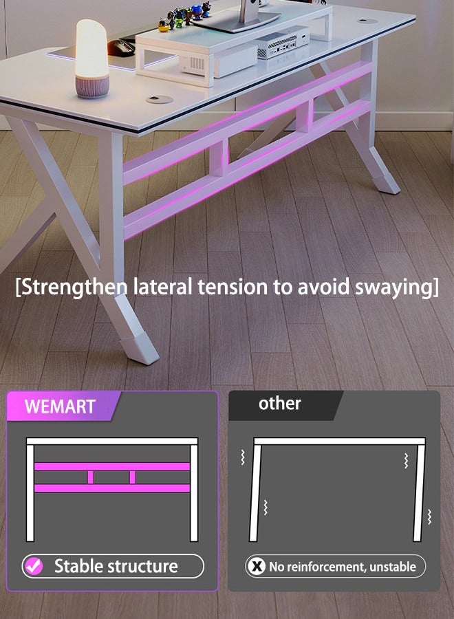 WEMART Ergonomic Large Comfortable Gaming Desk, Computer Desk, K-Shaped Gaming Table, PC Gaming Workstation, Home Offices, Space Saving, Easy Assembly (White, 140×60×75cm) - Image 5