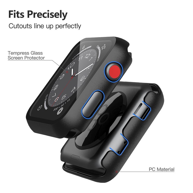 Misxi 2 Pack Hard PC Case with Tempered Glass Screen Protector Compatible with Apple Watch Series 3 and 2, 42mm, Ultra-Thin Scratch Resistant Overall Protective Cover for iWatch S3/S2, Black - Image 5