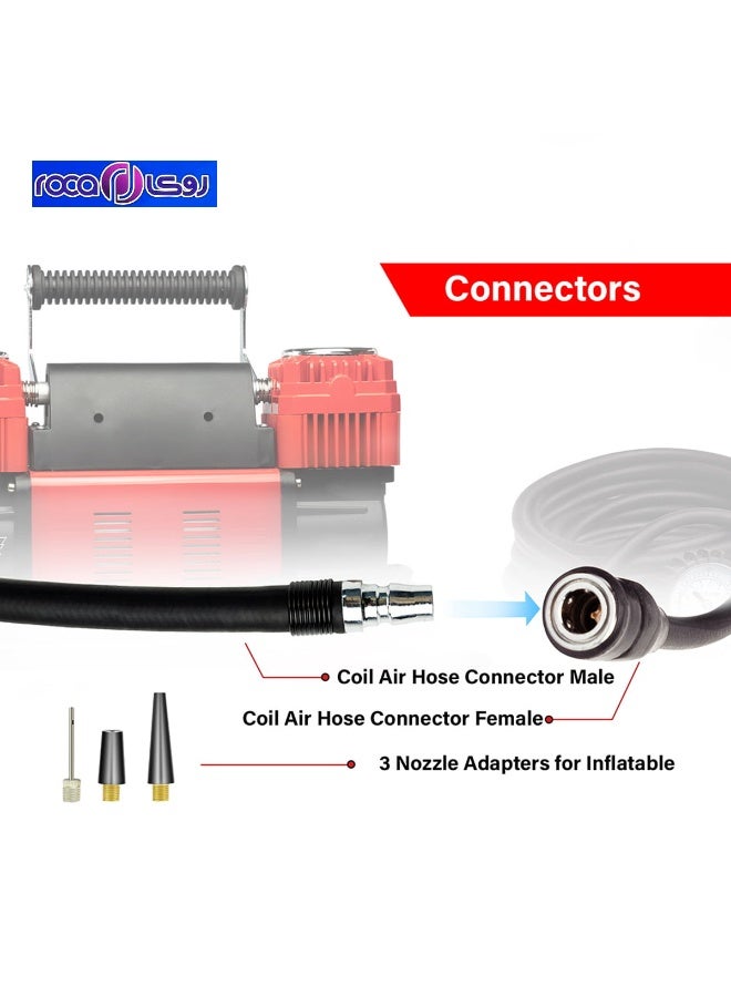 ROCA Portable Dual-Cylinder Air Compressor 300LPM 150PSI w/ 1.5HP Motor & 90A Digital AutoStop, 12V Heavy Duty Tire Inflator Pump for Off-Road/Desert, Aluminum Heat Dissipation (WM102-15C) - Image 5