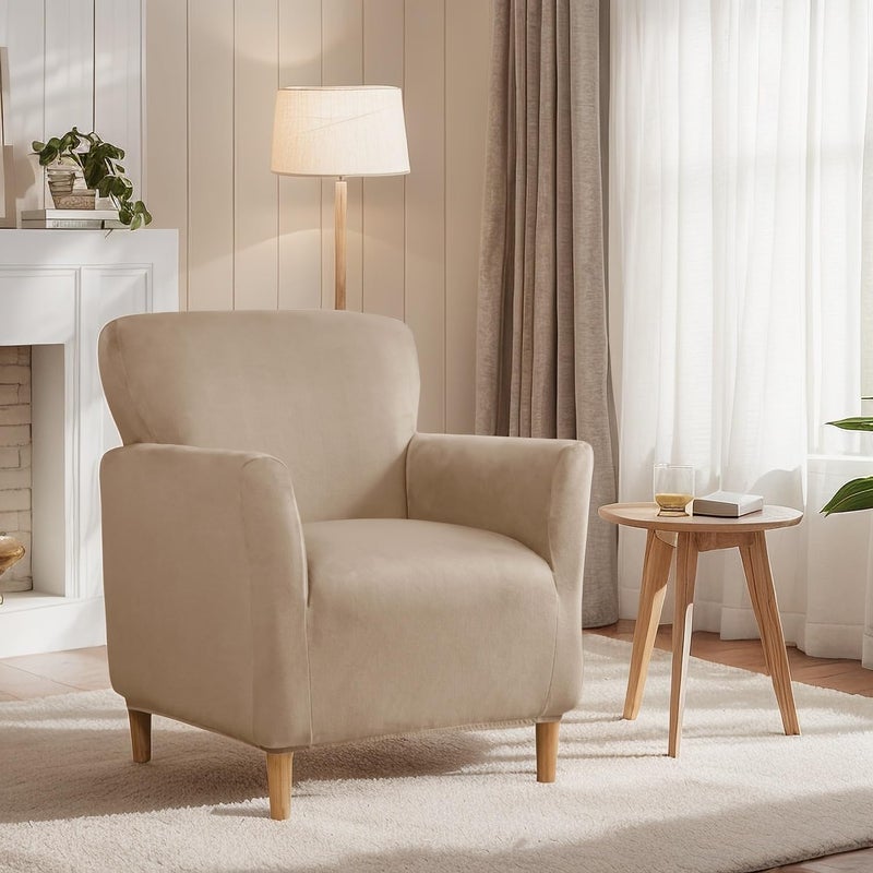 SONNACH Stretch Chair Covers with Arms 1-Piece Banquet Armchair Slipcover Velvet Mid Century Modern Armchair Slipcover Anti-Slip Furniture Protector for Living Room Friendly for Kids Pets (Khaki) - Image 2