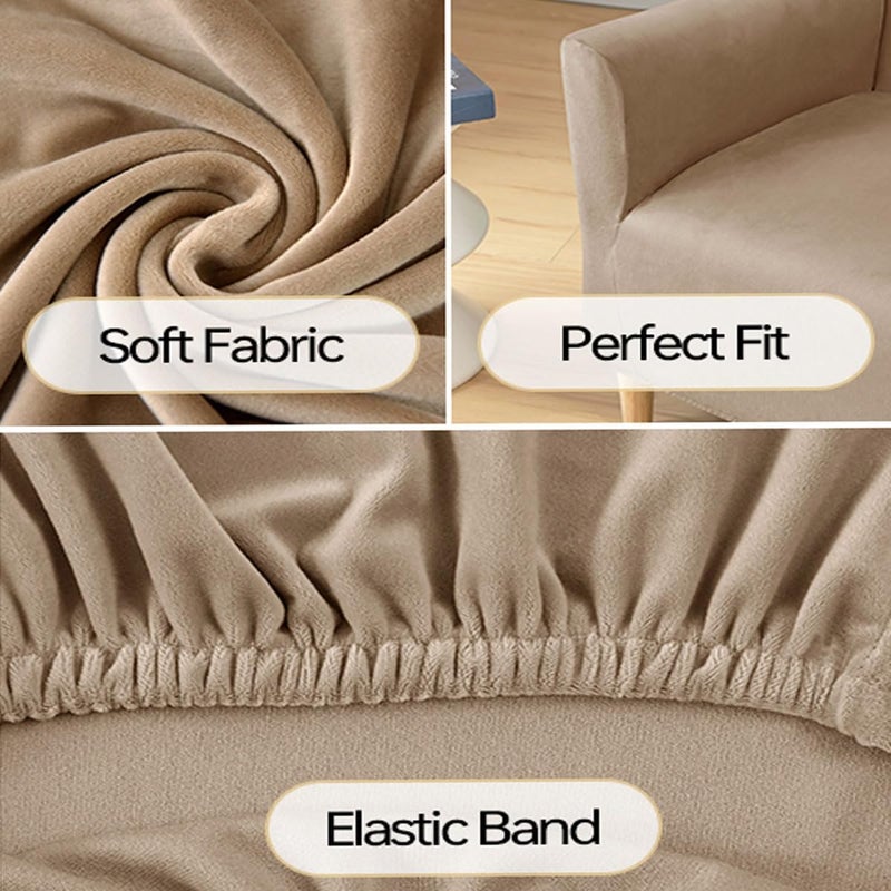 SONNACH Stretch Chair Covers with Arms 1-Piece Banquet Armchair Slipcover Velvet Mid Century Modern Armchair Slipcover Anti-Slip Furniture Protector for Living Room Friendly for Kids Pets (Khaki) - Image 5