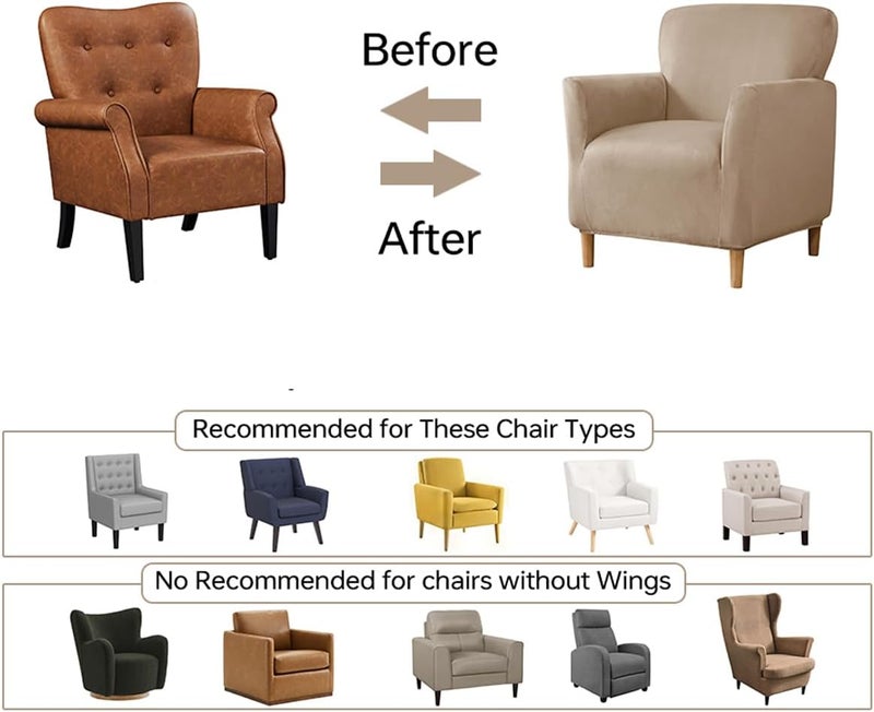 SONNACH Stretch Chair Covers with Arms 1-Piece Banquet Armchair Slipcover Velvet Mid Century Modern Armchair Slipcover Anti-Slip Furniture Protector for Living Room Friendly for Kids Pets (Khaki) - Image 4