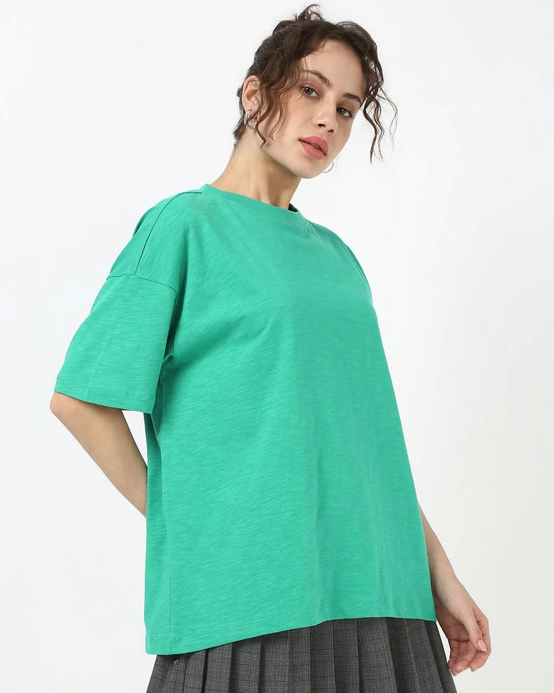 bewakoof Women's Slushy Green Oversized T-shirt