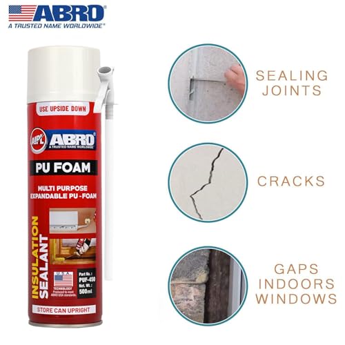 ABRO PUF-450 DIY PU Foam Sealant Spray White Fast Drying Large Holes Crack Wall Gap Filing Multipurpose Expandable Waterproof No Shrinkage Doors PVC Pipe & AC Ducts Filler for Repair DIY (500ml) - Image 4