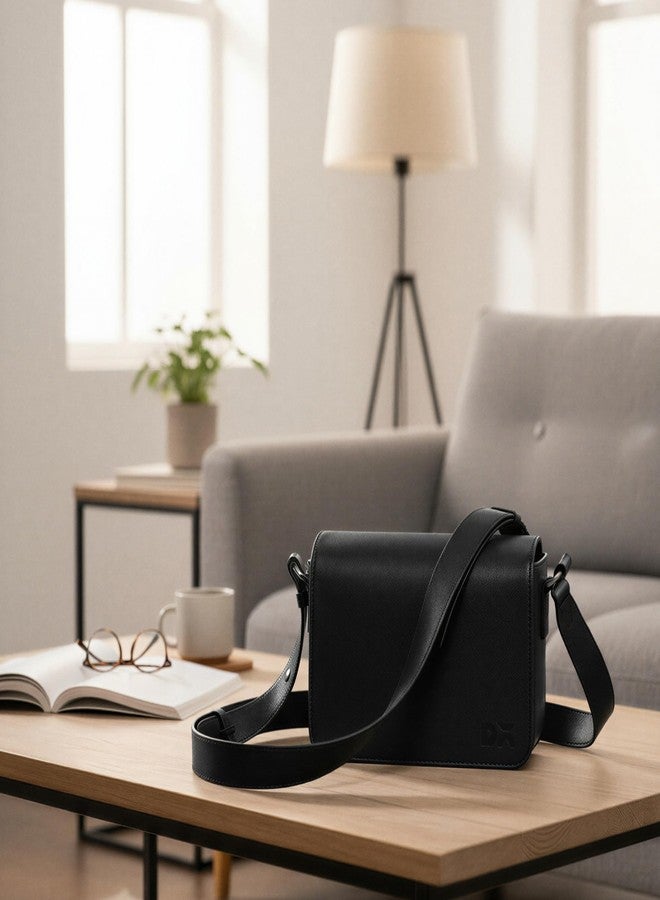 DailyObjects Sol Box Sling Crossbody Bag For Women, Girls|Durable Vegan Leather|Stylish Ladies Wallet Purse|Latest Women's Shoulder Handbag|Magnetic Flap Closure & Adjustable Wide Strap, Black - Image 3