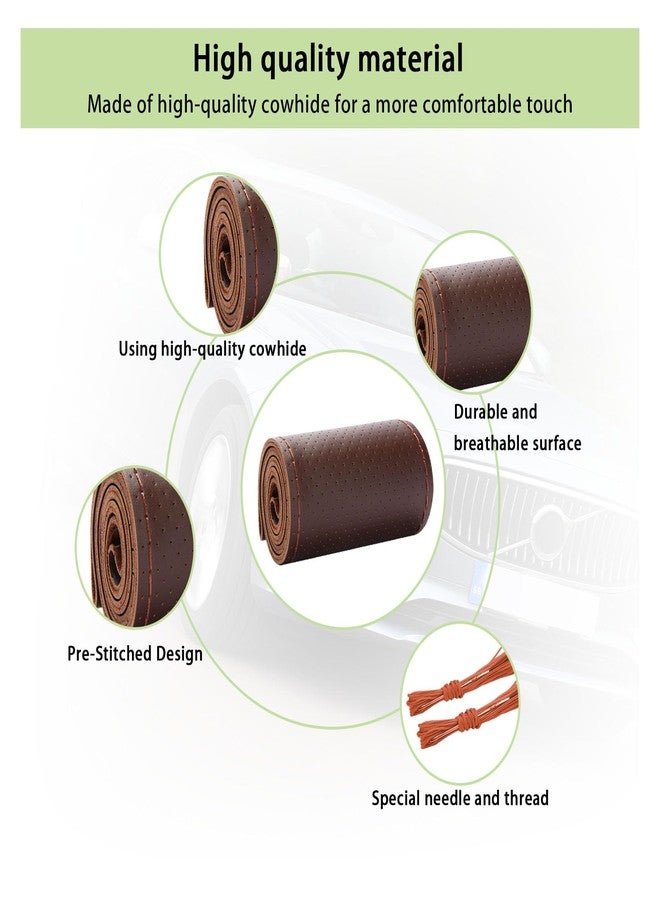 Kewucn Genuine Leather Steering Wheel Cover, 15" Universal Car Steering Wheel Protector with Needle Thread, Breathable Anti-Slip Steering Wheel Cover DIY Stitch on Wrap (Coffee, Full Hole) - Image 3