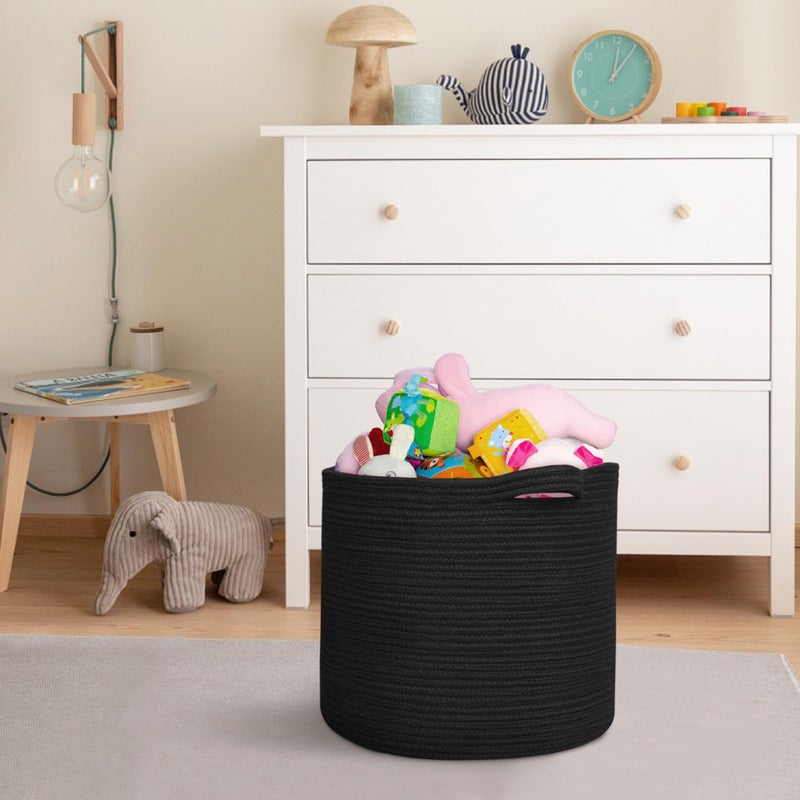 MEGASKET Large Black Storage Basket, 16" x 14" Cotton Rope Baskets for Storage, Blanket Storage Living Room, Big Woven Laundry Basket, Dog Kids Toy Box Organizer, Round Floor Shoe Towel Bin - Image 3