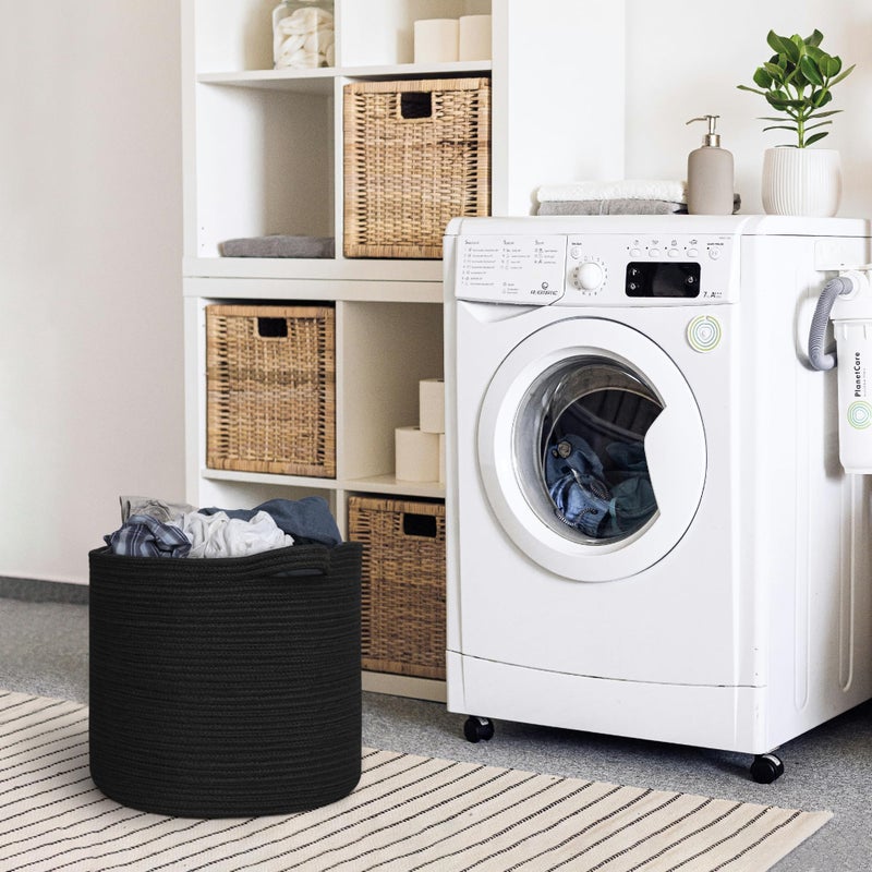 MEGASKET Large Black Storage Basket, 16" x 14" Cotton Rope Baskets for Storage, Blanket Storage Living Room, Big Woven Laundry Basket, Dog Kids Toy Box Organizer, Round Floor Shoe Towel Bin - Image 5