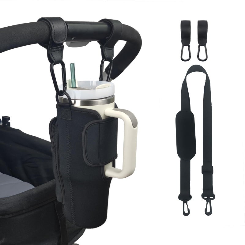 UXIETIN Stroller Cup Holder Compatible with Stanley,Stroller Cup Holder with Adjustable Strap and Pouch Taking Everywhere,Accessories for 30/40oz Stanley Cup - Image 1