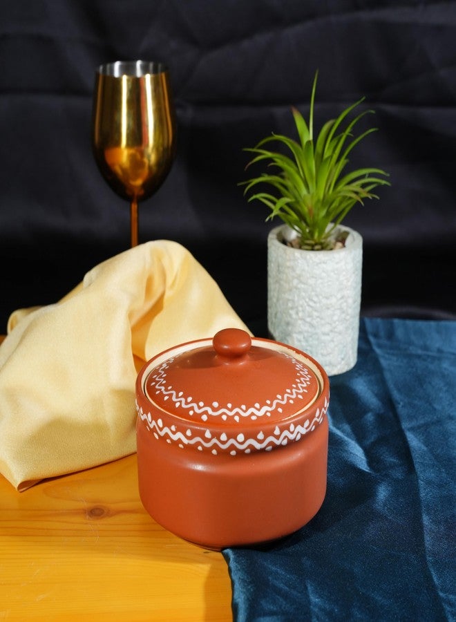 كافيين طاجن تقديم من السيراميك البني المصنوع يدويًا من الطين المحروق مع غطاء (مجموعة من قطعة واحدة) - Image 1