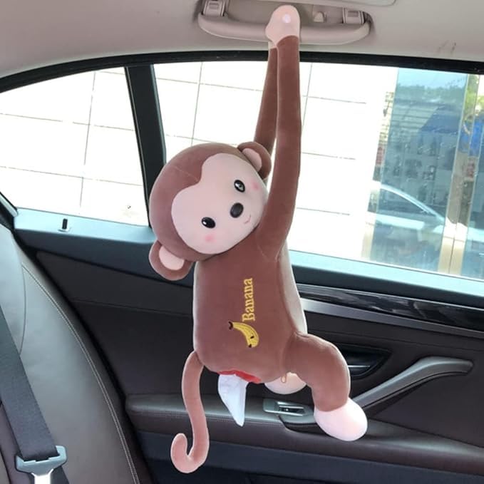 OTIPORTER Monkey Tissue Holder for Car Unique Multi-Purpose Tissue Paper Storage Monkey Shape Cartoon Tissue Holder Cartoon Animal Paper Napkin Hanging Container for Office (Pack of 1) - Image 1