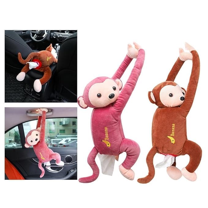 OTIPORTER Monkey Tissue Holder for Car Unique Multi-Purpose Tissue Paper Storage Monkey Shape Cartoon Tissue Holder Cartoon Animal Paper Napkin Hanging Container for Office (Pack of 1) - Image 3