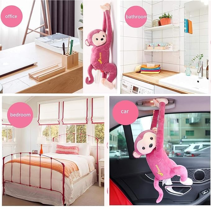 OTIPORTER Monkey Tissue Holder for Car Unique Multi-Purpose Tissue Paper Storage Monkey Shape Cartoon Tissue Holder Cartoon Animal Paper Napkin Hanging Container for Office (Pack of 1) - Image 2