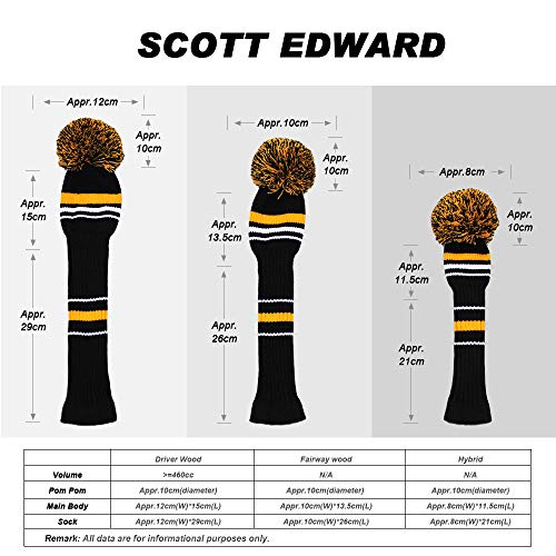 Scott Edward Yellow Warning Stripes Golf Club Head Covers, Acrylic Yarn Double-Layers Knitted, Set of 4 - Image 3