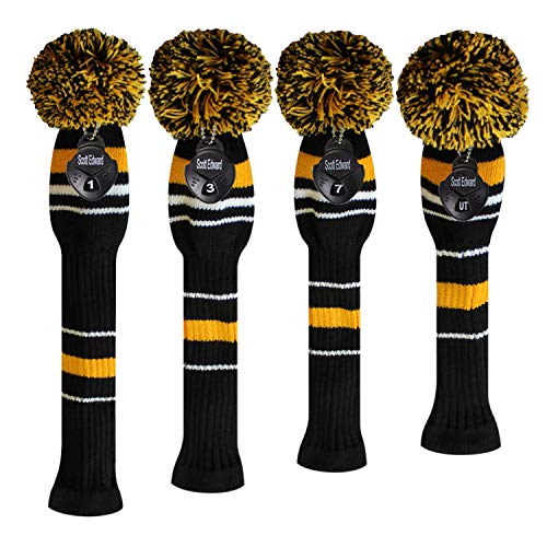 Scott Edward Yellow Warning Stripes Golf Club Head Covers, Acrylic Yarn Double-Layers Knitted, Set of 4 - Image 2
