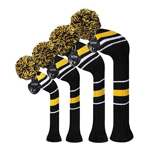 Scott Edward Yellow Warning Stripes Golf Club Head Covers, Acrylic Yarn Double-Layers Knitted, Set of 4 - Image 1