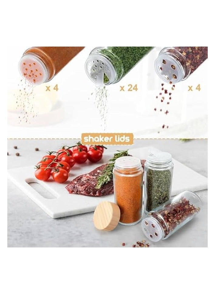 Green Tiger 24 Pcs Glass Spice Jars with Bamboo Lids, 4 oz Glass Jars with Spice Labels Stickers, Collapsible Funnel, Seasoning Storage Bottles for Spice Rack, Cabinet, Drawer (round) - Image 1