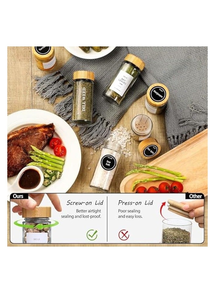 Green Tiger 24 Pcs Glass Spice Jars with Bamboo Lids, 4 oz Glass Jars with Spice Labels Stickers, Collapsible Funnel, Seasoning Storage Bottles for Spice Rack, Cabinet, Drawer (round) - Image 3