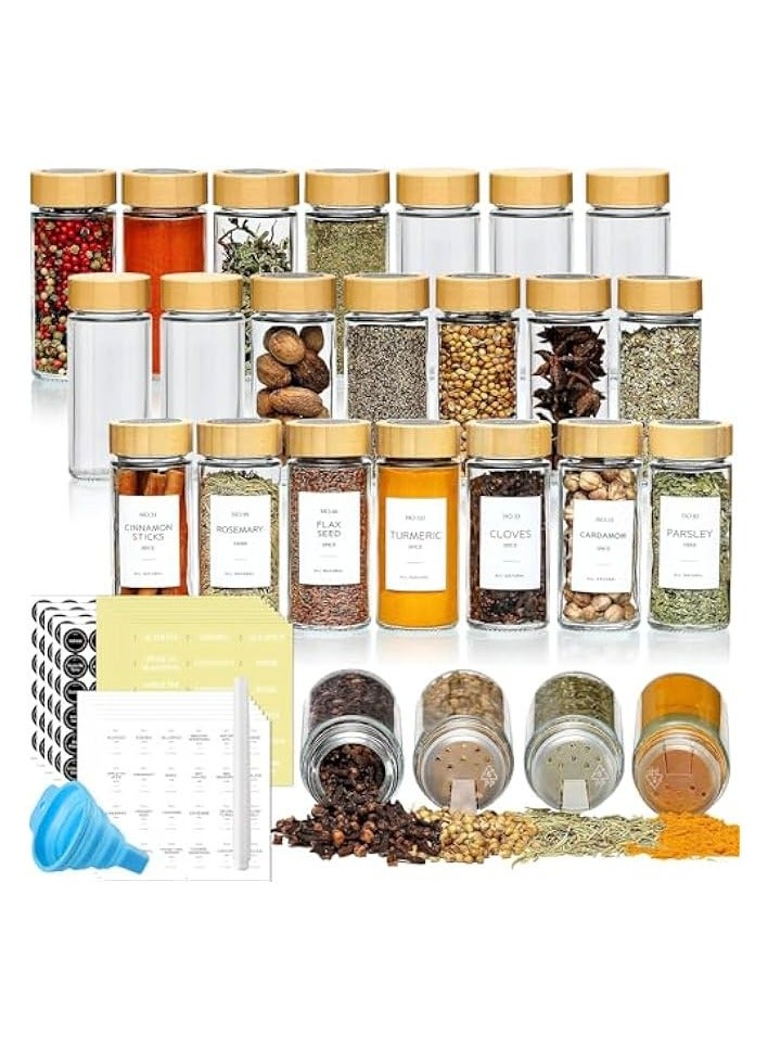 Green Tiger 24 Pcs Glass Spice Jars with Bamboo Lids, 4 oz Glass Jars with Spice Labels Stickers, Collapsible Funnel, Seasoning Storage Bottles for Spice Rack, Cabinet, Drawer (round) - Image 4