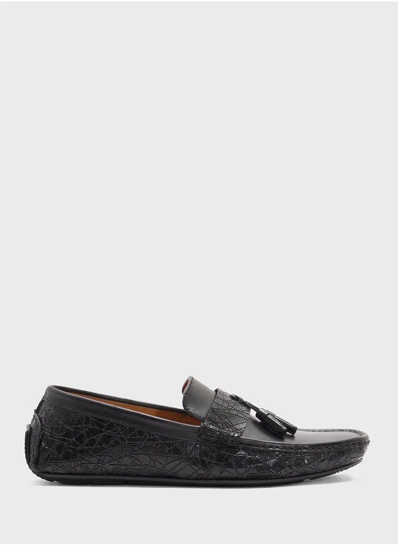 Robert Wood Genuine Leather Tassel Detail Loafers