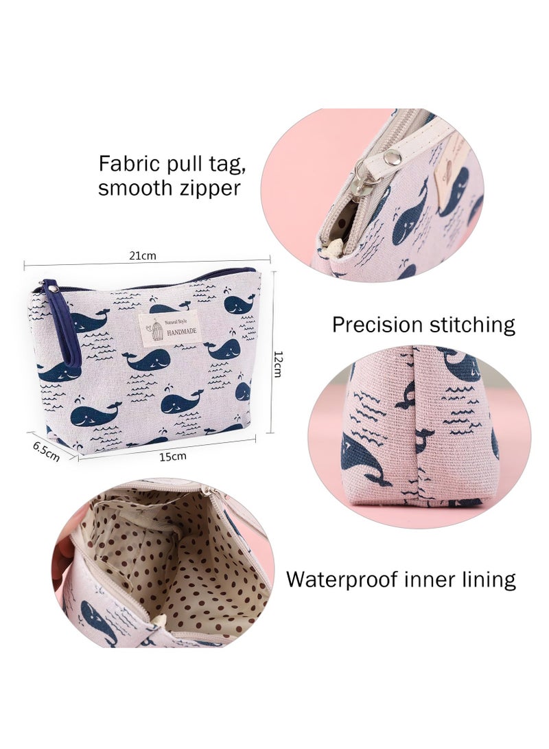 KASTWAVE 3 Pieces Canvas Cosmetic Bags Set Printed Makeup Bags with Zipper Multi-Functional Travel Pouch for Women Girls Vacation Travel Toiletry Bag, 3 Styles - Image 2