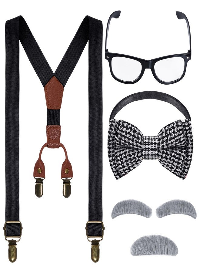 mifengda Kids Old Man 100 Day of School Grandpa Costume for Boys - 1920s Outfit Halloween Dress Up Set Including Bow Tie, Beard, Eyebrow, Suspenders, Glasses - Image 1