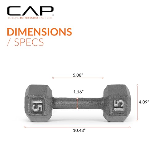 CAP Barbell دمبل هكس من الحديد الزهر من CAP باربل، مفرد، 15 رطل - Image 4