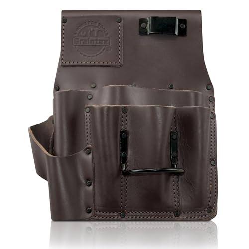 Graintex Drywall Pouch Brown Color Heavy Duty Top Grain Leather Steel Hammer Holder Drywall Tool Belt Framers Tool Pouch Construction Carpenter Electricians OS2353
