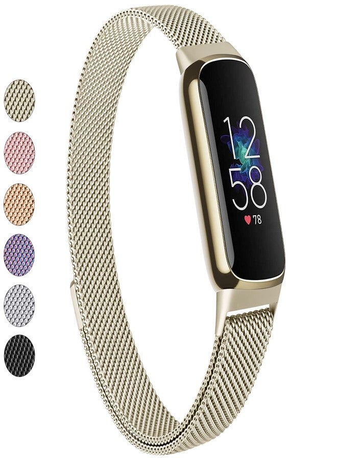 Vanjua Metal Band Compatible with Fitbit Luxe , Stainless Steel Mesh Loop Adjustable Wristband Replacement Strap For Special Edition Fitness Tracker Women Men (Champagne Gold) - Image 1
