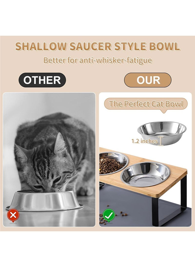 Upgraded Elevated Cat Bowls with Food Mat,15°Tilted Stand Anti Vomiting Raised Cat Dishes for Food and Water,2 Stainless Steel Bowls for Cats and Puppy - Image 2