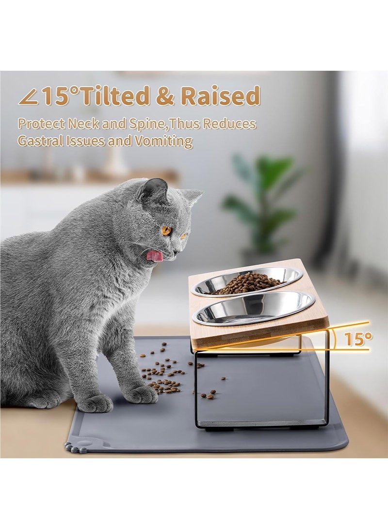 Upgraded Elevated Cat Bowls with Food Mat,15°Tilted Stand Anti Vomiting Raised Cat Dishes for Food and Water,2 Stainless Steel Bowls for Cats and Puppy - Image 4