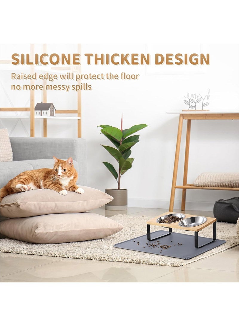 Upgraded Elevated Cat Bowls with Food Mat,15°Tilted Stand Anti Vomiting Raised Cat Dishes for Food and Water,2 Stainless Steel Bowls for Cats and Puppy - Image 3