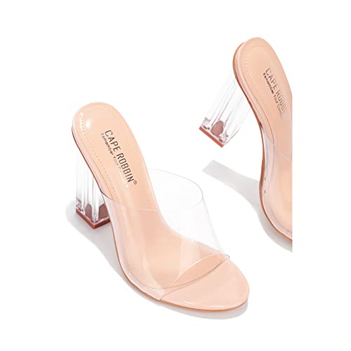 Cape Robbin Fusion Clear Block High Heel Slip On Slide Mule Open Peep Toe Sandal (6.5) - Image 3
