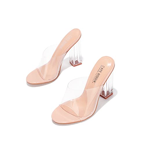 Cape Robbin Fusion Clear Block High Heel Slip On Slide Mule Open Peep Toe Sandal (6.5) - Image 2