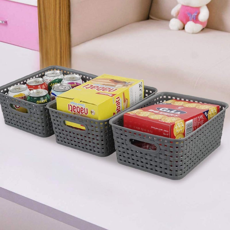 Nicesh 4-Pack Gray Plastic Small Storage Baskets, 10"" X 7.7"" X 4"" - Image 4