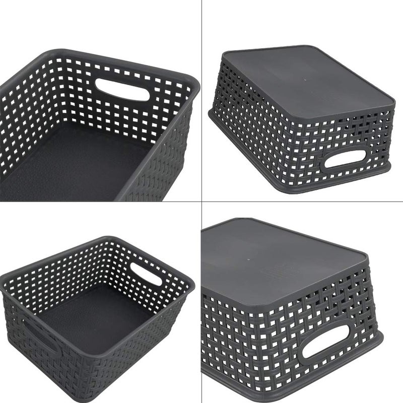 Nicesh 4-Pack Gray Plastic Small Storage Baskets, 10"" X 7.7"" X 4"" - Image 3