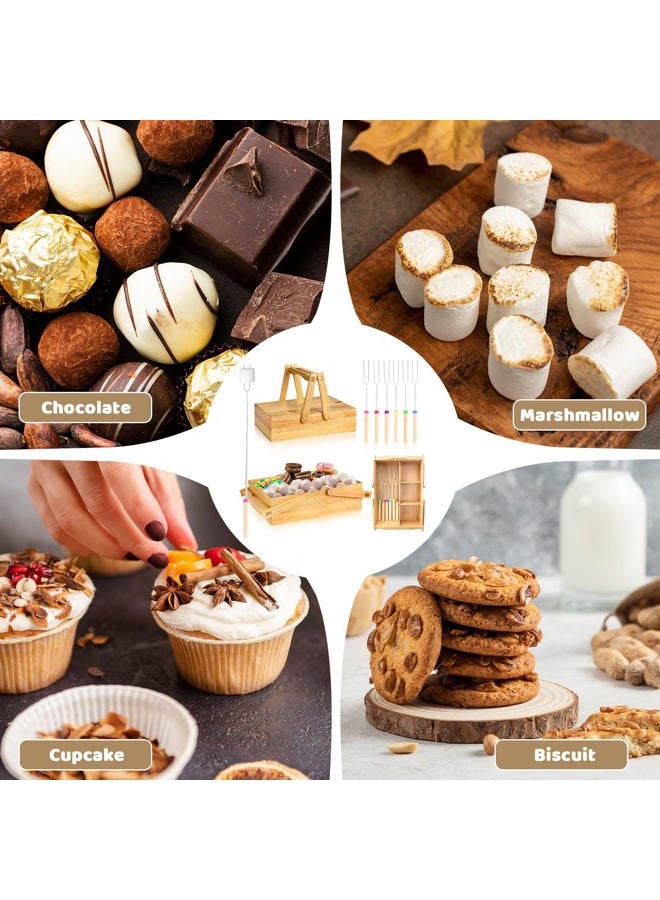MSHUNKEJI 4 in 1 Smores Station with Handles 6 Pcs 32'' Marshmallow Roasting Sticks Wooden Smores Caddy Organizer Smores Tray with Lid Smore Skewers Extendable Smores Box Storage for Fire Pits Camping BBQ - Image 4