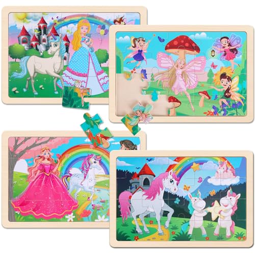 NASHRIO Wooden Educational Jigsaw Puzzles for Preschool Kids Ages 35 4Pack with 20 Pieces Unicorn Princess Wood Puzzles Set Toddler Brain Teaser Toys Preschool Gifts for Boys Girls Ages 3 4 5 6 - Image 5