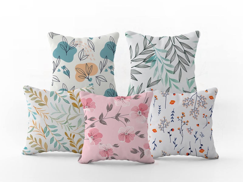 HOOPY Canvas Set of 5 Designer Decorative Throw Pillow/Cushion Covers (16 Inch X 16 Inch, Botanical Print), 100 Tc - Image 4