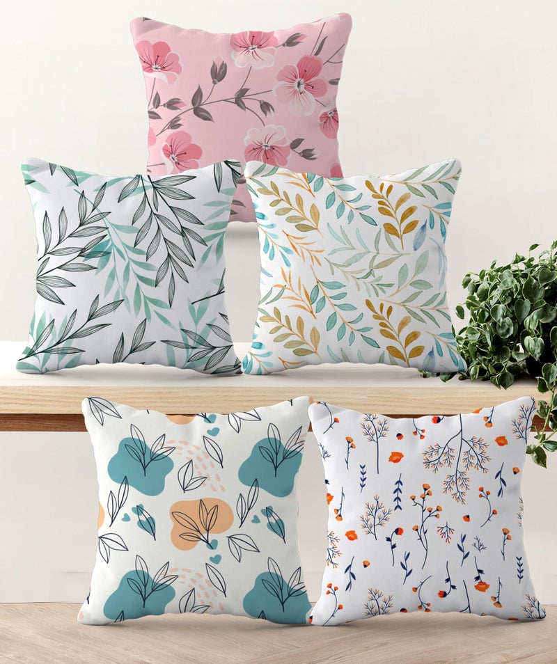 HOOPY Canvas Set of 5 Designer Decorative Throw Pillow/Cushion Covers (16 Inch X 16 Inch, Botanical Print), 100 Tc - Image 1