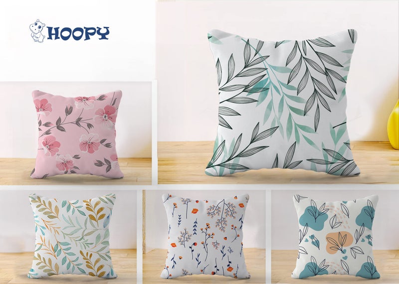 HOOPY Canvas Set of 5 Designer Decorative Throw Pillow/Cushion Covers (16 Inch X 16 Inch, Botanical Print), 100 Tc - Image 2