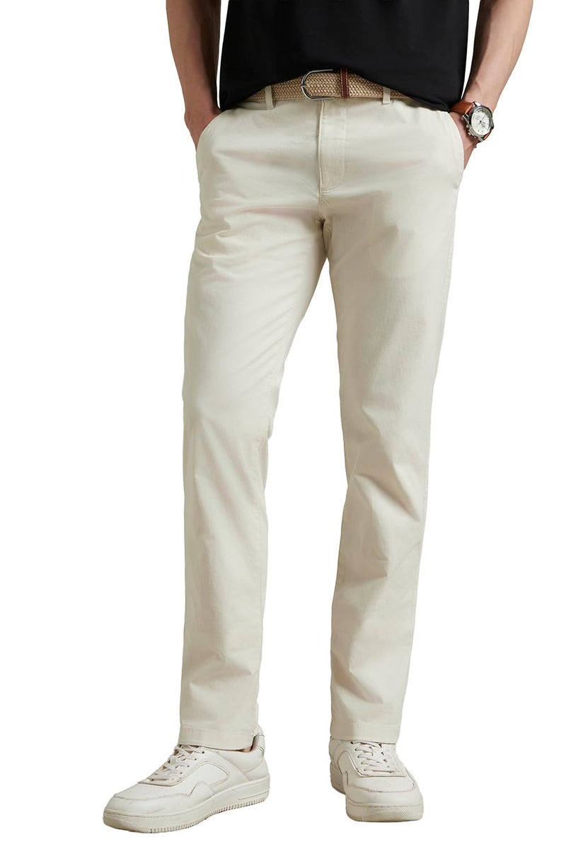 Louis Philippe Men's Slim Mid Rise Pants (LYTFCSLPR38083_Cream, 30 - Image 1