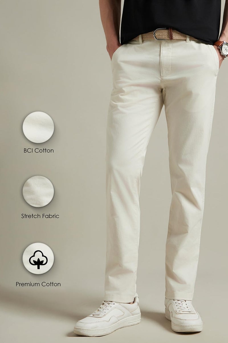 Louis Philippe Men's Slim Mid Rise Pants (LYTFCSLPR38083_Cream, 30 - Image 5